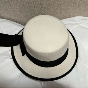 100% Wool, Elegant Cream and Black Women's Hat